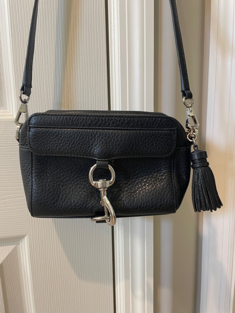 Rebecca Minkoff Black Pebbled Leather Crossbody with Tassel